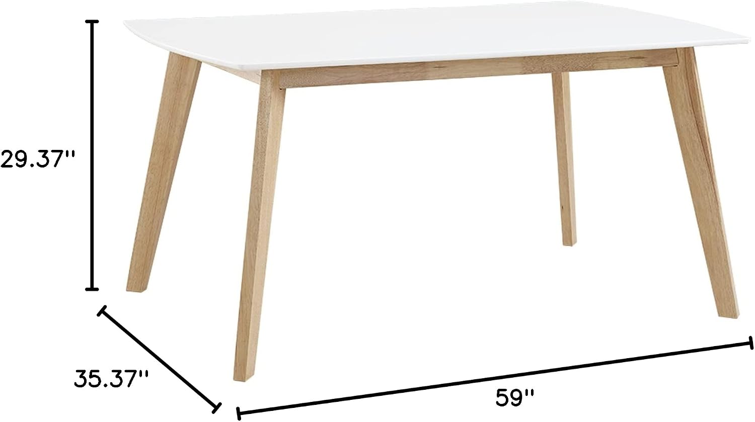 Walker Edison Mid Century Modern Wood Table Dining Room Kitchen Set Dining Chairs, 60 Inch, 6 Person , White and Natural