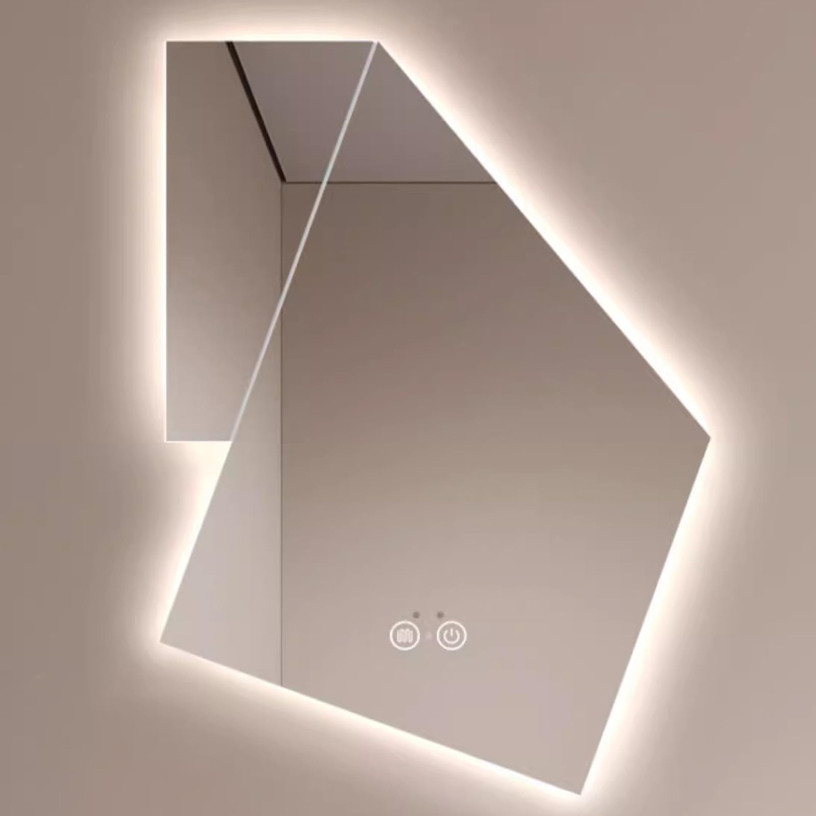 Atwnjkp Irregular LED Bathroom Mirror 60x90cm(23.6x35.4in) – Decorative Wall Mounted Vanity Mirror with 3-Colour Dimmable Lighting, Touch Control and Anti-Fog Function for Make-up Areas, Living Rooms