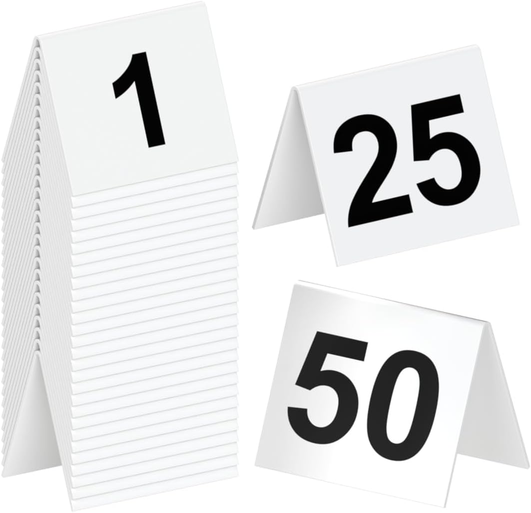 Restaurant Table Numbers 1-50 White, Tent Table Numbers (3 in x 3.5 in)
