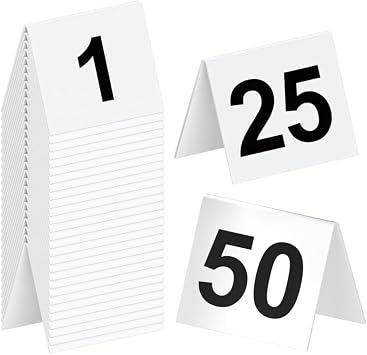 Restaurant Table Numbers 1-50 White, Tent Table Numbers 3 in x 3.5 in