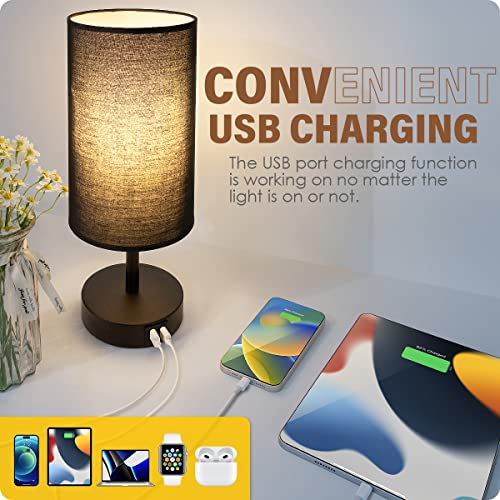 Yarra-Decor Bedside Lamp With Usb Port - Touch Control Table Lamp For Bedroom 3 Way Dimmable Nightstand Lamp With Round Black Fabric Shade For Living Room, Dorm, Home Office (Led Bulb Included) #TOP2