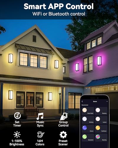 Image of SHIMR Outdoor Wall Lights, Porch Lights RGBCW Outdoor Light Fixture, Color Changing Exterior Sconce Waterproof Antirust [ETL Listed]