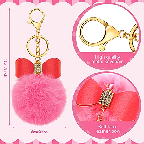 Hicarer 12 Pieces Fluffy Pom Pom Keychain Bulk Bow Rhinestone Faux Pompoms Keyring For Girls Women Bags Craft, 12 Colors (Chic Colors) #TOP1