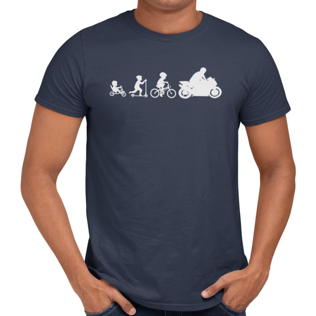 Getting Shirty Biker Evolution (Motorbike, Bike) Motorbike T-Shirt for Men and Women (UK, Alpha, XXL, Regular, Regular, Blue)