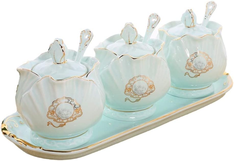 Condiment Can New Chinese Ceramic Seasoning Jars Set Celadon Ware Seasoning Box Salt Shaker Sugar Shaker Hotel Spice Jar Storage Bottle Set