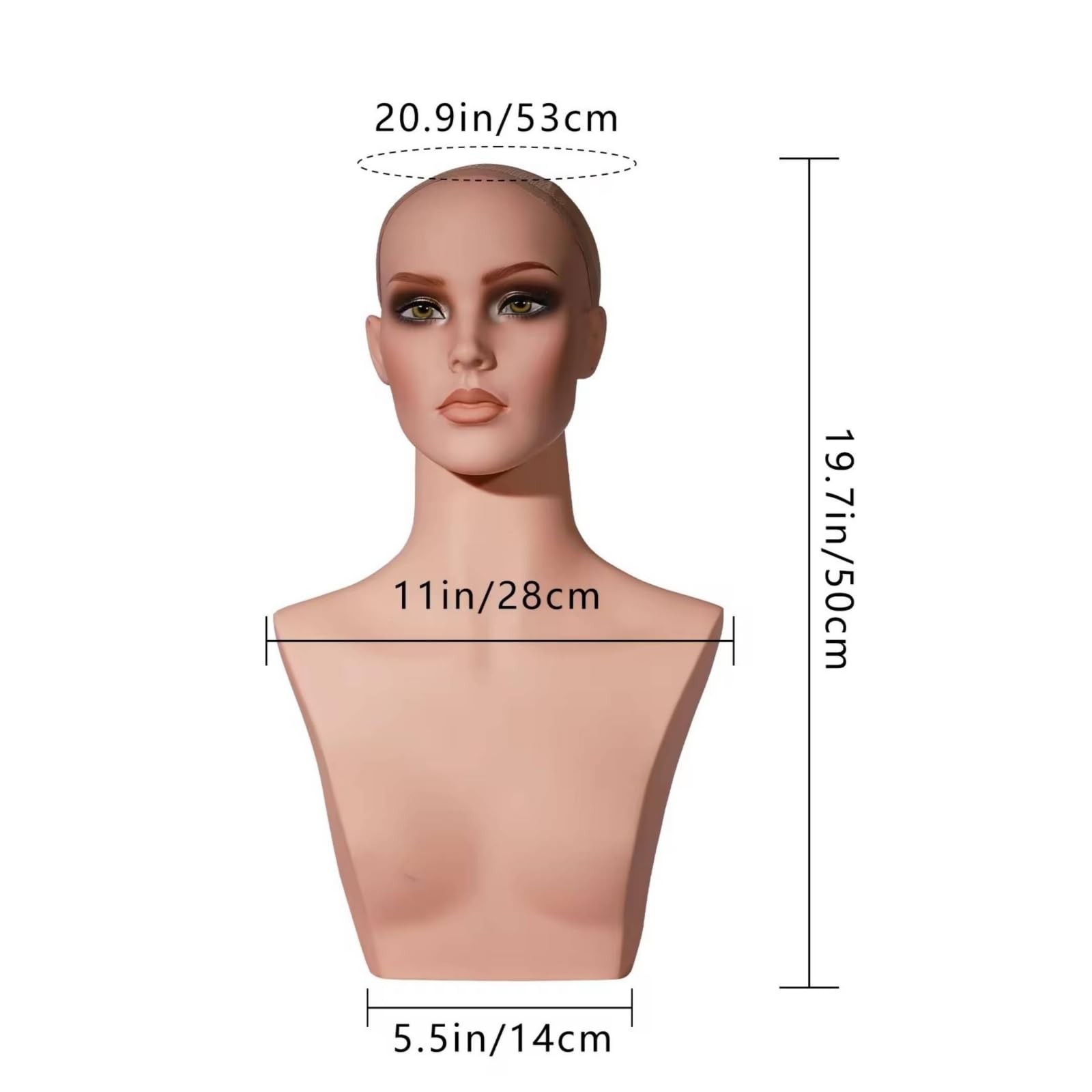 Mannequin Lebensechtes Gesicht, Perückenkopf mit Büste, Hautfarben, Mannequin-Kopf, für Schaufenster, Fotostudio, Friseursalon