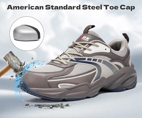 Image of LARNMERN Steel Toe Shoes for Men Non Slip Composite Puncture Proof Ergonomic Safety Work Construction Sneakers Lightweight Breathable Tennis Shoes(8 Men, Coffee Blue)