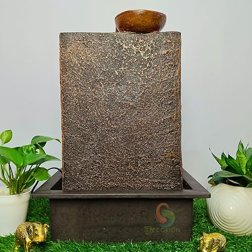 Image of Decorative Table Top Water Fountain for Home Decor /Office /Indoor & Outdoor /Garden /Puja Room /Vaastu with Multicolor LED Light and Adjustable Water Pump (Brown-D-032)