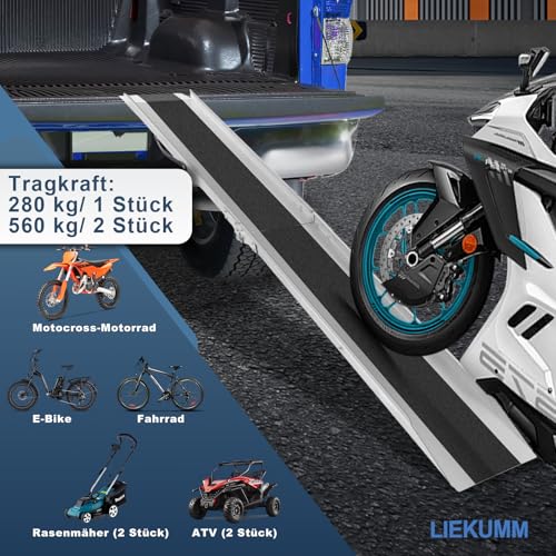 LIEKUMM 1 x 180 cm Auffahrrampe, 280 kg Tragkraft Klappbar Stahl Motorrad Rampe, Auffahrrampe für Anhänger, ATV, Motorrad, Fahrrad, PKW, Verladerampe für Anhänger