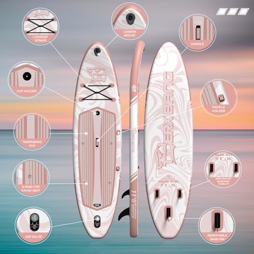 TIGERXBANG Inflatable Stand Up Paddle Board 11\'6\"×35\"×6\" with Complete Accessories, Premium Large Paddle Boards for Adults/Youth, Paddle Board Polar Rose Collection