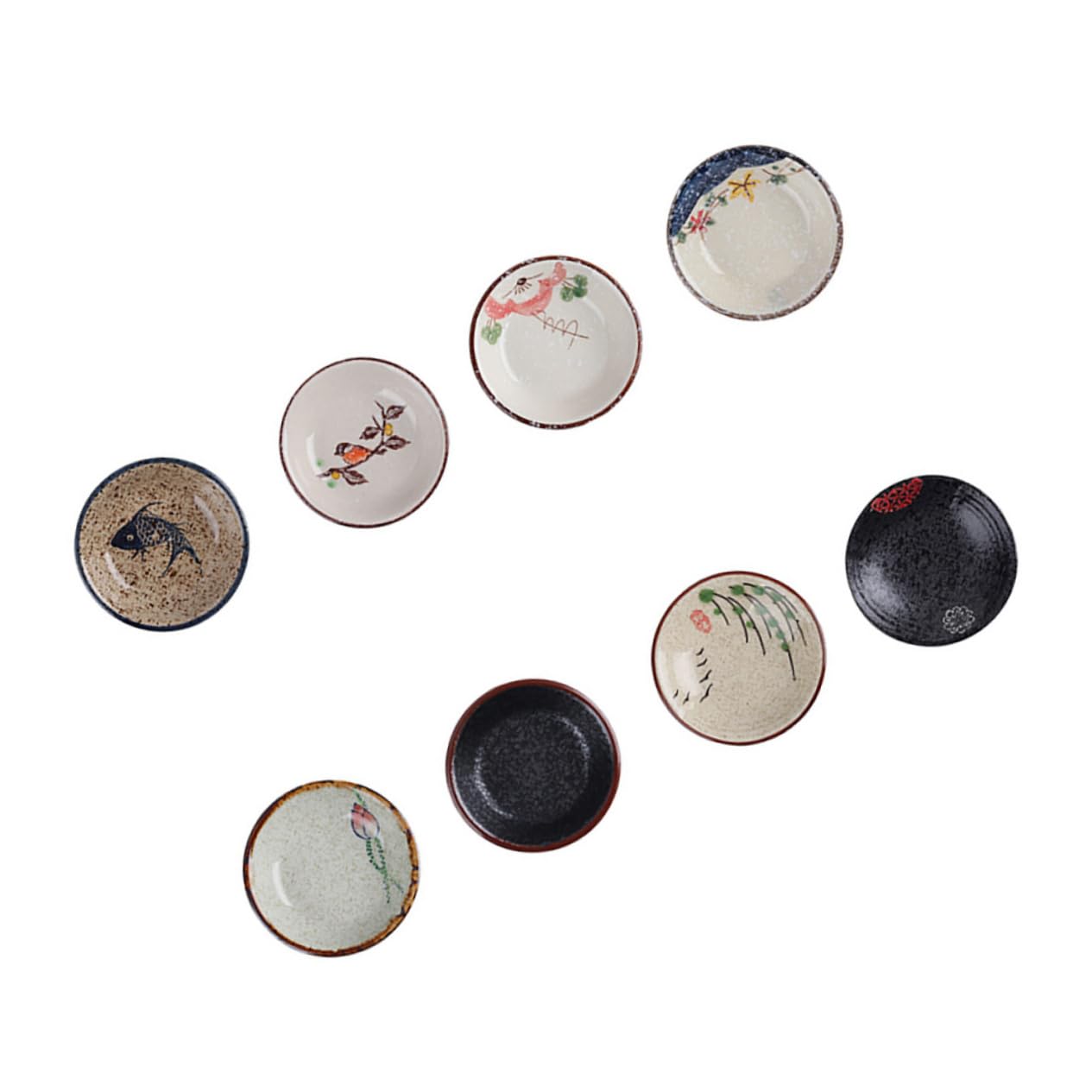 Juego de 8 Platos Pequeños de Cerámica para Aperitivos y Salsas, Multiusos y Versátiles, Ideales para Casa y Tienda de Alimentos Color Aleatorio