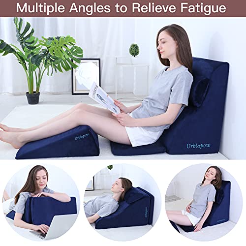 Urblapow Up-Ⅲ Wedge Pillow - Bed Wedge Pillow，Post Surgery Foam Pillow For Back, Neck And Leg Pain Relief， For Back And Legs Support，Reading Pillow ，Helps With Acid Reflux ，Blue #TOP3