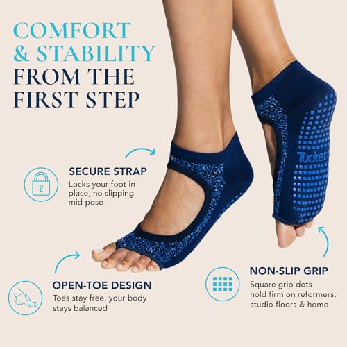 Image of Tucketts Allegro Toeless Pilates Socks with Grips for Women, Non-Slip Open-Toe Grip Socks, Yoga, Barre, Dance, Reformer, Home
