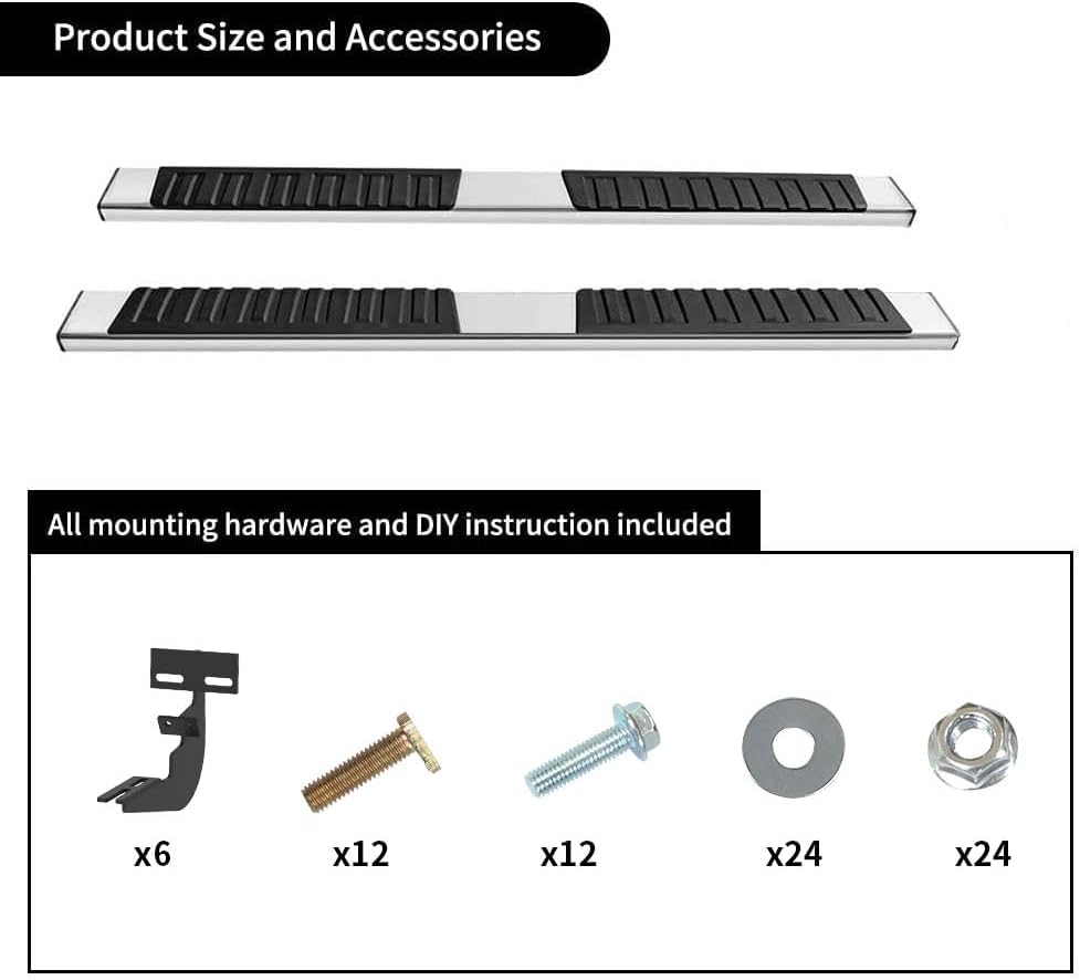 Product components including running boards, brackets, and hardware