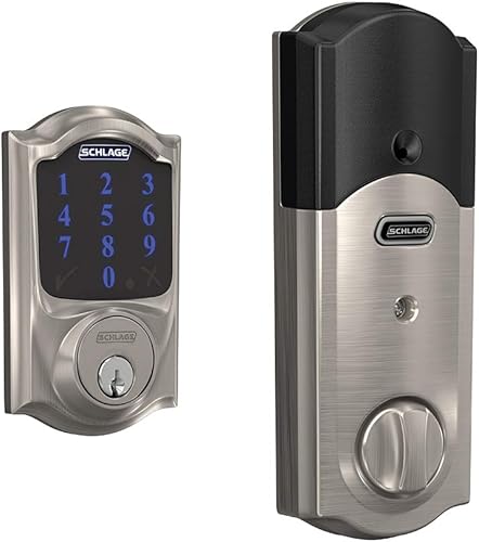 Schlage Connect - Cerradura de seguridad inteligente con moldura Camelot en níquel satinado, con certificación Zigbee, BE468GBAK CAM 619