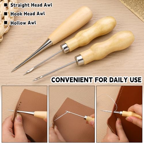 Morfen Upholstery Repair Kit, 71 Pcs Leather Sewing Kit, Leather Repair Kit with Upholstery Thread, 3 Sewing Awl, Hand Sewing Stitching Needles, Leather Stitching Kit for Carseat Sofa Craft DIY