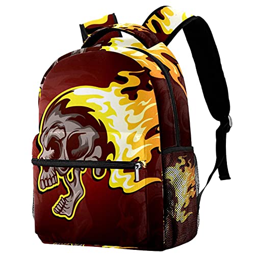Sac à dos pratique avec poches latérales multicolore motif tête de mort en flamme