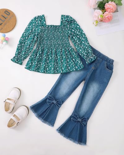 Image of Kucnuzki Toddler Kids Girl Clothes Long Sleeve Shirt Tops Baggy Jeans Cute Pants Set Baby Girl Outfit 2 Piece Clothing