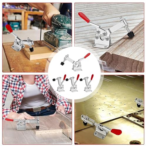 Image of Serplex 4Pcs Toggle Clamp Hold Down Clips 220Lbs Holding Capacity Antislip Horizontal Quick Release Toggle Clamp for Woodworking Jigs and Fixtures, Welding, Drill Press, Crosscut Sled