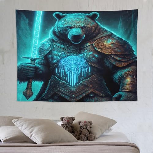 Tapisserie murale ours PAZZK 150x200 cm en tissu imprimé ultra doux