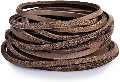 TeeLiy 3mm Flat Genuine Leather Strip Cord Lace Full Grain Cowhide Leather Laces Lacing Braiding String (Bark_3MM_5Yards)