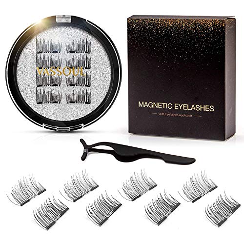 VASSOUL Dual Magnetic Eyelashes, Natural Outer Wing Magnetic Lashes, No Glue, 0.2mm Ultra Thin Magnet, Resuable & Light 3D False Lashes With Applicator