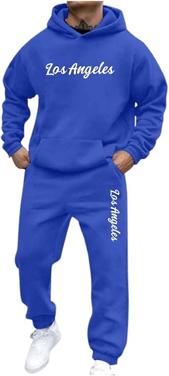 Men's Casual Tracksuit Set 2 Piece Outfits Long Sleeve Hoodie and Jogger Sweatpants Athletic Sweatsuits Letter Print Y2K Streetwear Hippie Outfit Sports Sets Loose Loungewear Gym Fitness Activewear