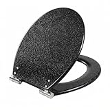 Black 18.5-Inch Elongated Toilet Seat, Silent Soft-Close, Zinc Alloy Hinges, High-Strength Resin Material, Marble Texture, Non-Slip&Beautiful, Easy to Install and Clean, Compatible with Most Toilets