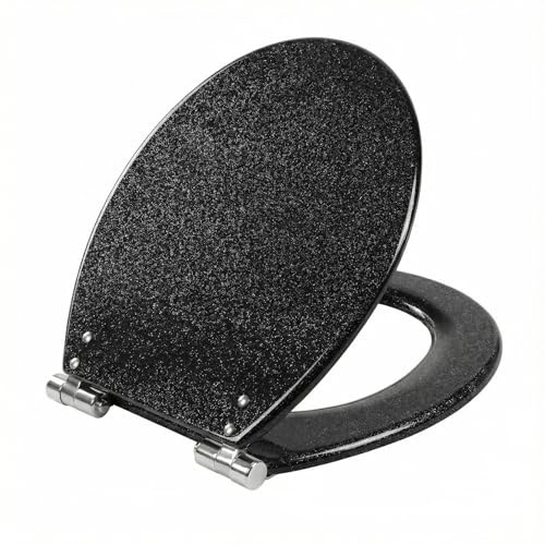 Black 18.5-Inch Elongated Toilet Seat, Silent Soft-Close, Zinc Alloy Hinges,
