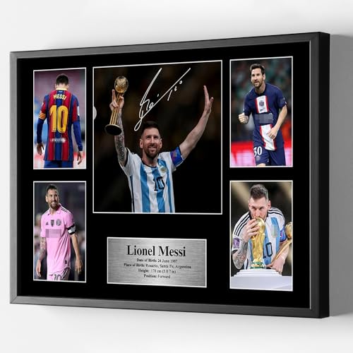 Black Framed Lionel Messi Signed Poster For Kids Hanging To Room Bedroom Wall Decor-Soccer Superstar Posters Canvas Art Print Picture For Teen Boy Fans Birthday Gifts