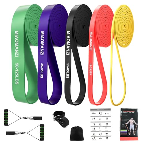 Fitnessbänder Widerstandsbänder mit 5 Stufen, Resistance Bands mit Türanker, 2*Griffen, Übungsanleitung&Tragebeutel, Gymnastikband Klimmzugband Fitnessband für Muskelaufbau,Yoga (5 Farben)