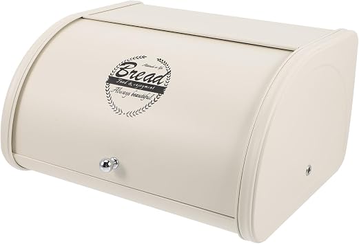 Metal Bread Box with Lid for Kitchen Countertop Corner Bread Container with Rounded Edges for Home Bakery Coffee Shop Storage Ivory White