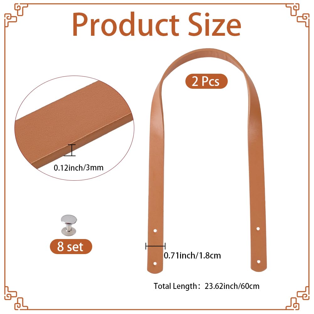 Correas de Hombro de Cuero Sintético de 2cm con Remaches para Coser, Asas Acolchadas para Bolso, Correa de Repuesto de Ganchillo para la Axila, para Reparar Bolsos (Camello)