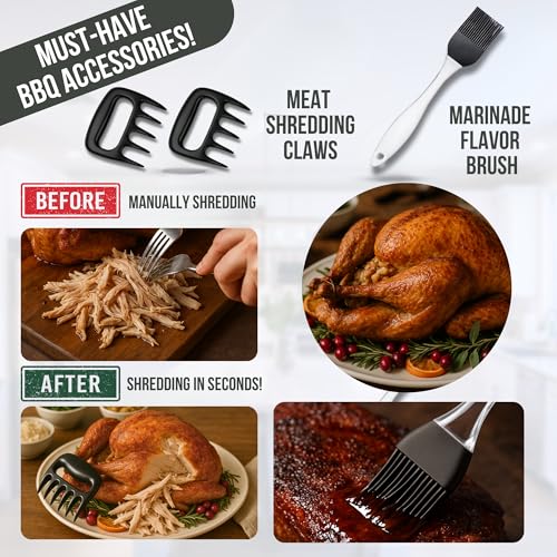 Image of Professional Marinade Meat Injector Syringe Kit for Smoking & Grilling Brisket, Pork, Turkey & BBQ - Large 2 Oz Stainless Steel Capacity, Never Leaks or Clogs + Meat Shredding Claws & Brush
