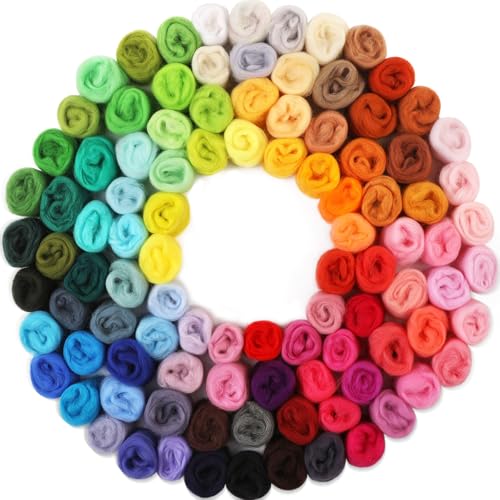 WONVOC 100 Colors Needle Felting Wool Wool Roving 3g per Color 10.5 oz Total Premium Felting Wool for DIY Craft Fiber Art and Hand Spinning Needle Felting Supplies Felting Kit