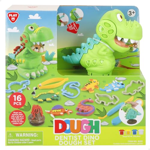 ColorBaby Play Juego de plastilina Dentista de Dinosaurios, 4 Botes de Colores, Moldes Figuras, Herramientas moldear, Experiencia Segura, niños + 3 años (39611)