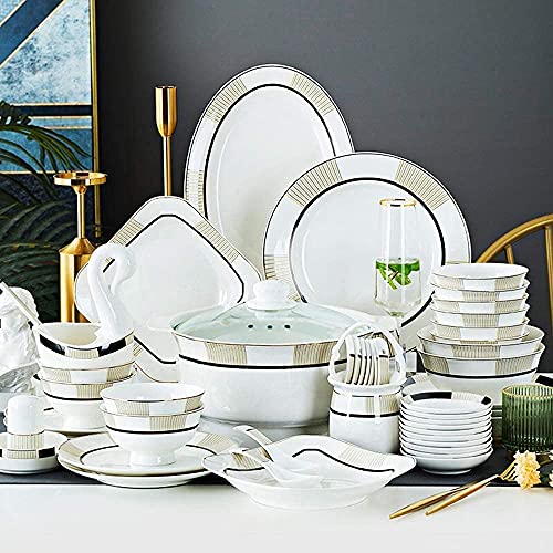 Juegos de vajilla - Juego de servicio de platos de regalo de lujo, Juego de vajilla de porcelana de 60 piezas, Juegos de cena de platos de cerámica Jingdezhen, Juego de platos y tazones, ollas y plat