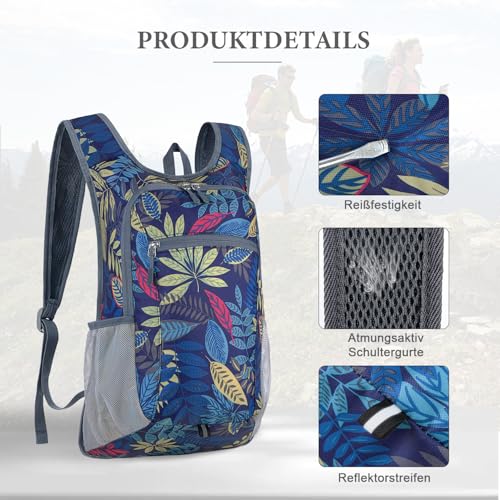 BECOJADDE 15L Faltbarer Rucksack Kleiner Wanderrucksack Leicht Tagesrucksack Damen Herren Daypack Wasserfest Reiserucksack für Outdoor Wandern Reisen Städtetrips, Regenwald