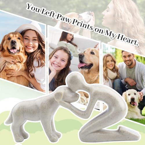 LOVIN PRODUCT Hund & Ich Statue – Sandstein-Skulptur Deko für Zuhause, Niedliches Haustier-Erinnerungsgeschenk für Hundeliebhaber, Figur für Regal, Wohnzimmer, Schlafzimmer, Büro-Schreibtisch