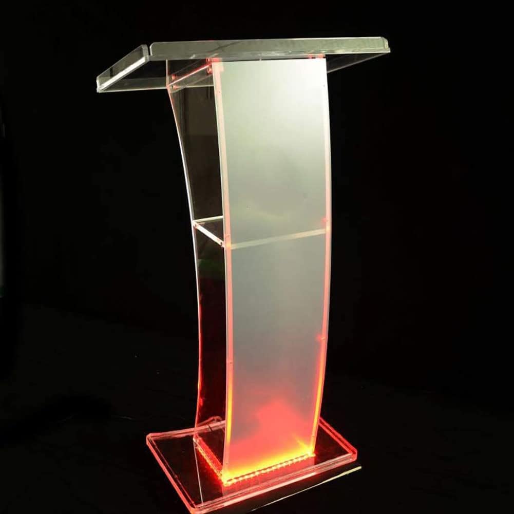Acrylic Presentation Lectern, Podium Lectern Stand with Wide Reading Surface, Lecterns with LED Multicolor Light, Curved, for Churchs