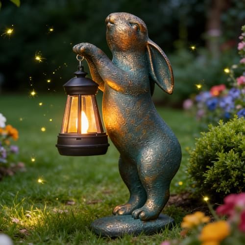 JOAASU Solar Rabbit Garden Ornament, Solar Powered Rabbit Garden Statue ...