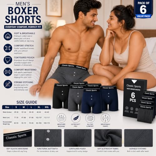 Calzoncillos tipo bóxer para hombre COSHAL pack de 6 ropa interior diaria con bragueta 4