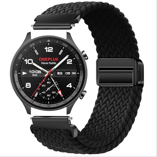 GIOPUEY Bracelet Compatible avec OnePlus Watch 2R, Sangle tressée en Nylon Doux [Unisexe] - Black