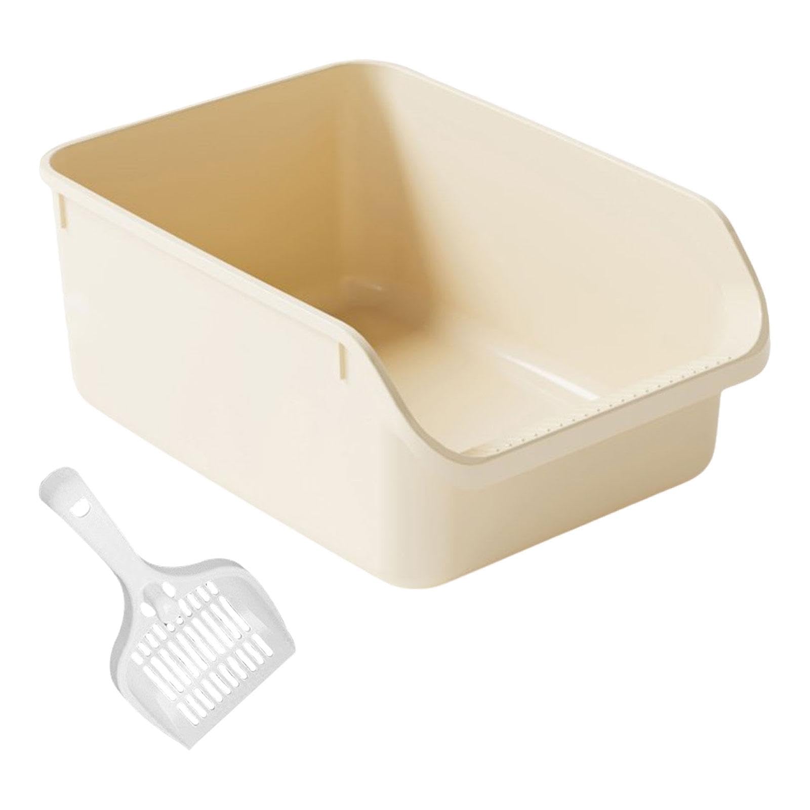 Offene Katzentoilette für Kätzchen, Katzenzubehör, Spritzschutz, Sandkasten, Halbgeschlossene Katzentoilette, Extra Groß, Beige