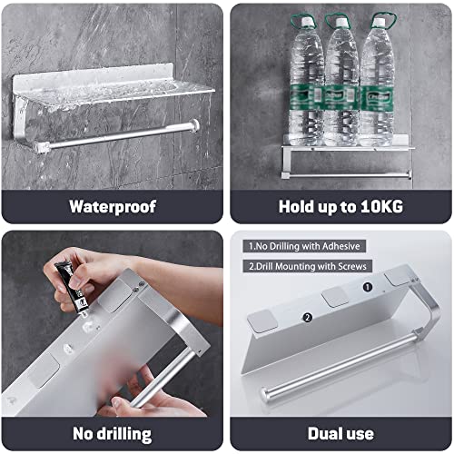 GRICOL Portarrollos Papel Cocina portarrollos Cocina Pared Sin Taladro Porta Rollos de Papel Cocina con Estante Soporte Papel Cocina Metal Plata - imagen 3