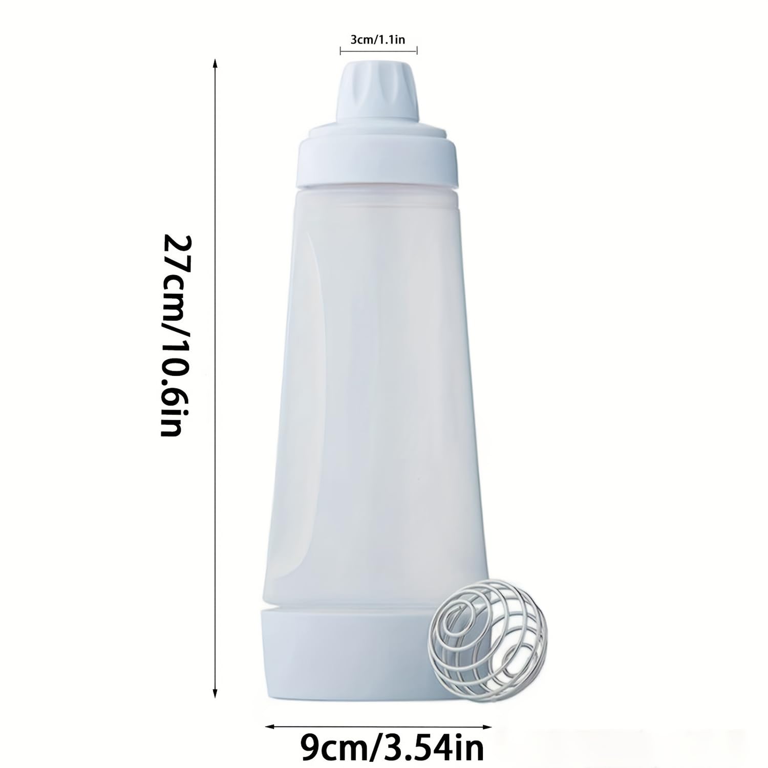 Dosificador de masa con escala para 1000 ml con batidor BlenderBall para crepes, poffertjes, tortitas, gofres, magdalenas o rosquillas (blanco)
