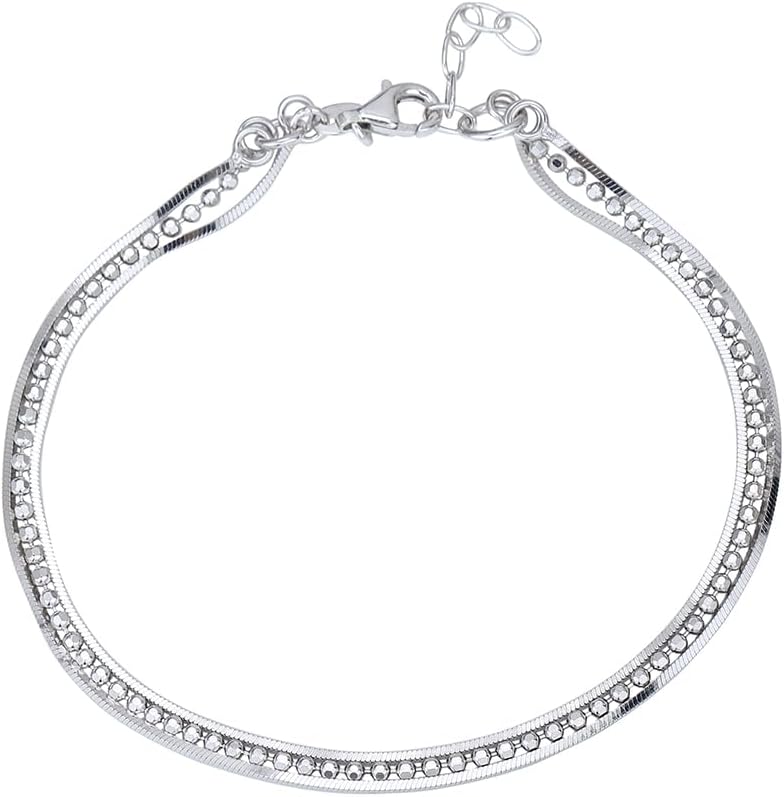 Vanbelle Sterling Silver Jewelry - Rhodium Plated with 925 Stamp - Beaded & Multi Layered Anklet - Stylish Elegant Beautifully Designed for Women - 9" Long + 1" Extender