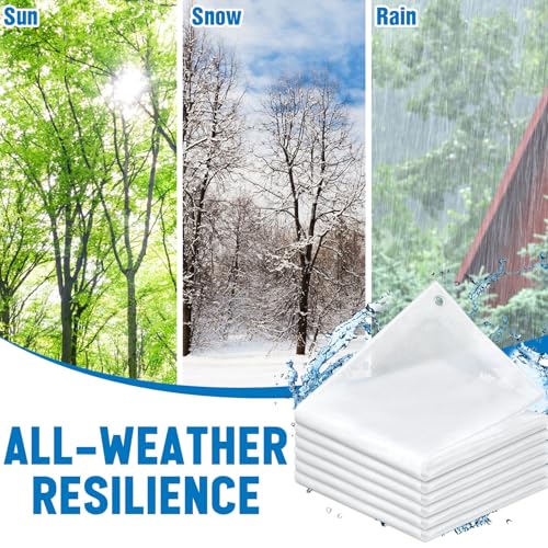 Image of 6 Pcs 6x8 ft Clear Tarp with Grommets Heavy Duty Transparent Tarp Waterproof 8mil Green House Cover with Rope for Plant Garden Patio Chicken Coop Porch (Woven Style)