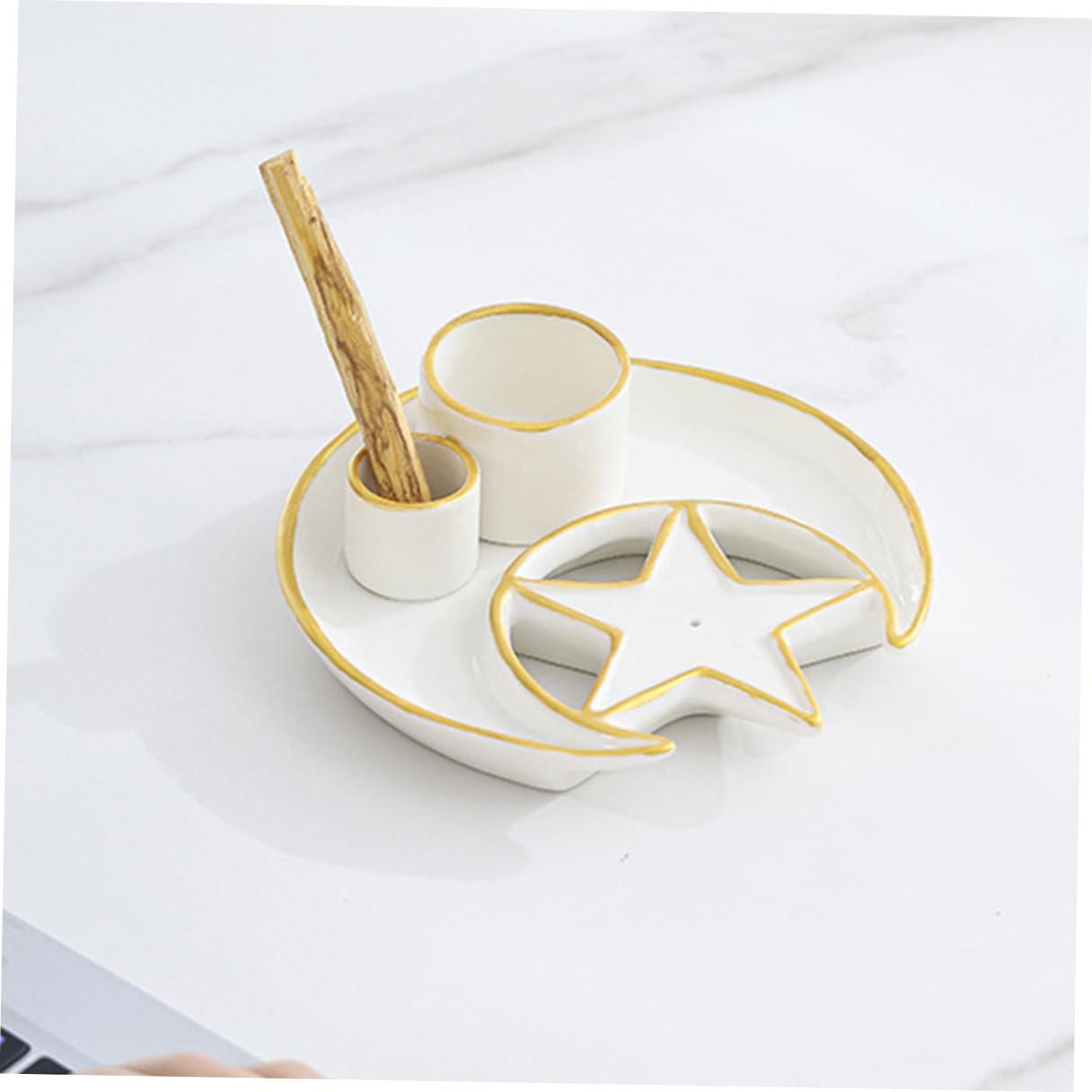 ARTIBETTER Porta Incienso de Cerámica Multifunción Bandeja para Quemar Hierbas y Varitas Soporte Decorativo para Aromaterapia en Hogar Candelabro de Cerámica Día y Noche Adorno Zen
