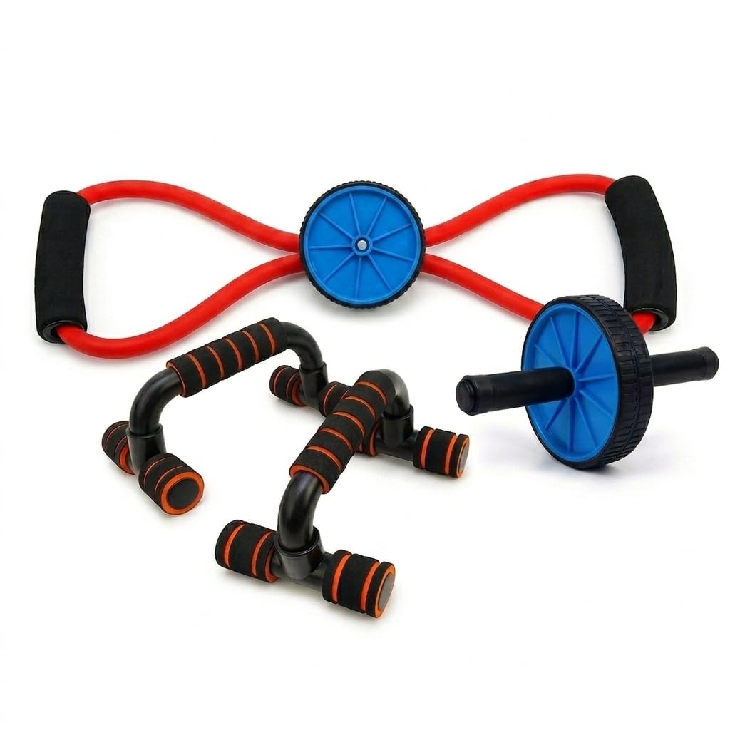 3-in-1 Home Gym Kit- Ab Roller Wheel, Push Up Bars & Figure-8 Resistance Band - Total Body Workout Kit for Core Strength, Chest & Arm Toning - Non-Slip Fitness Equipment for Men & Women-picture-27